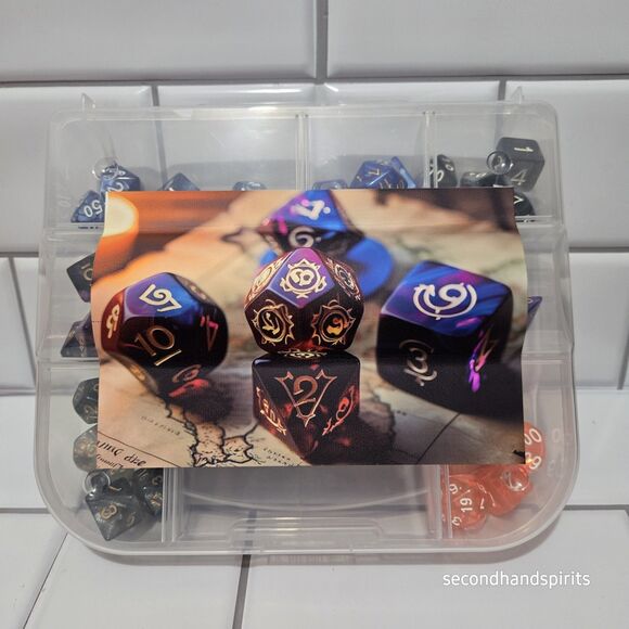 DnD Dice Set + Storage Box  Polyhedral Dice with Bonus Fantasy Art ~2 Field Bks - Picture 2 of 12